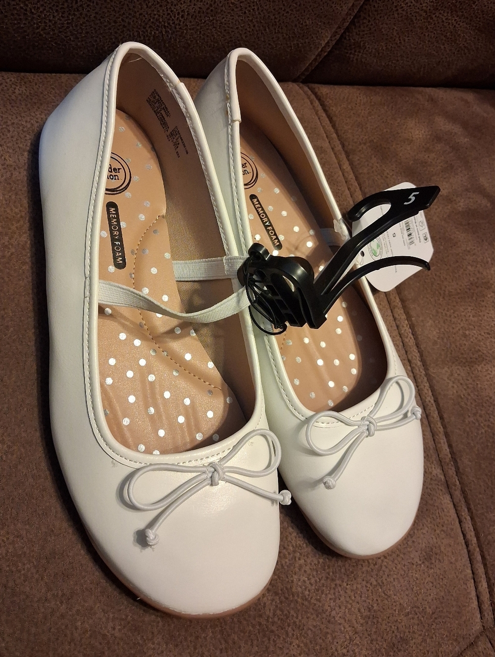 Wonder Nation Girls White Ballet Flats with Memory Foam Comfort Size 5